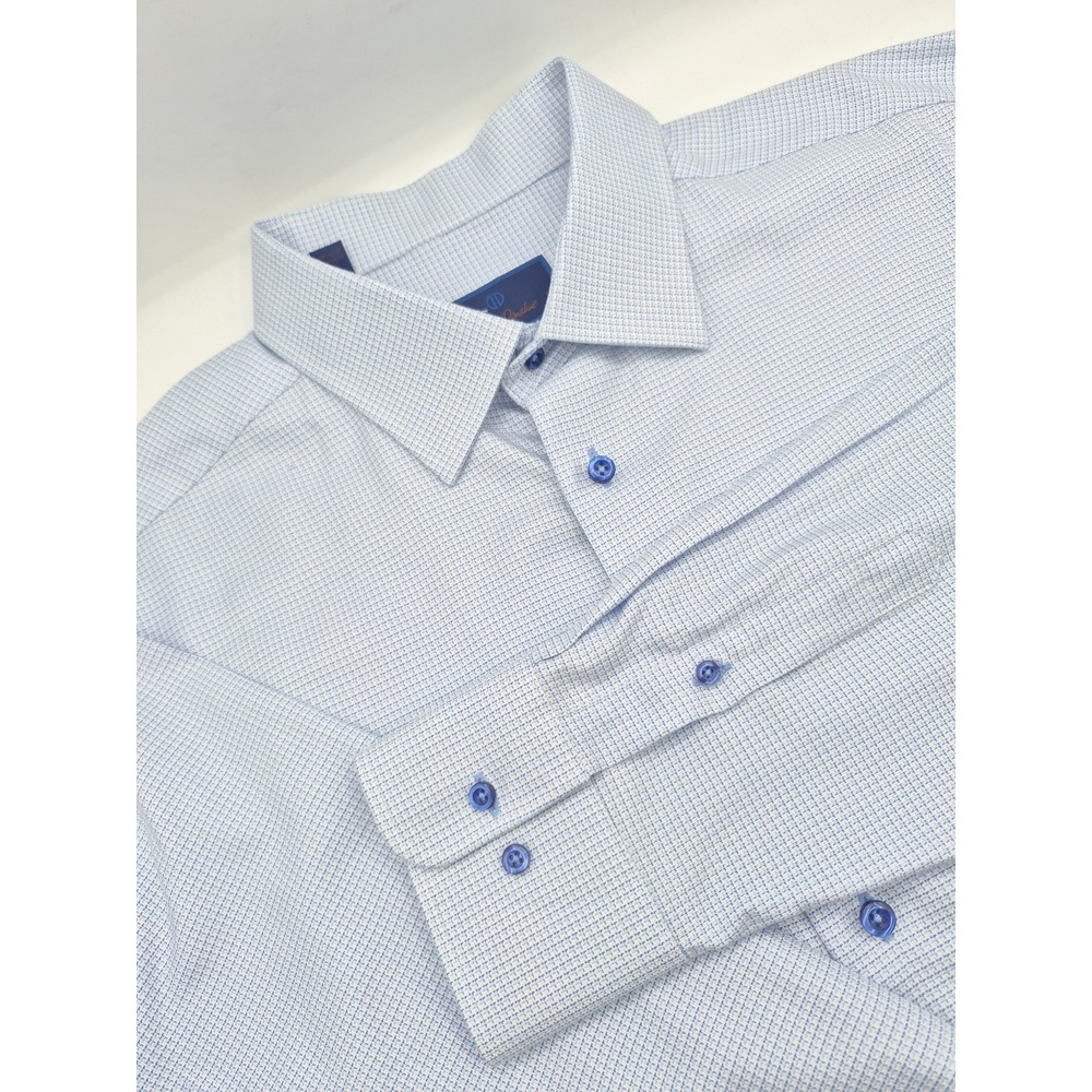 David Donahue Men's 18.5x35 Trim Fit Dress Shirt Blue Geometric